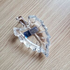 Vintage leaf trinket tray dish‎ 24% lead crystal crystal clear industries